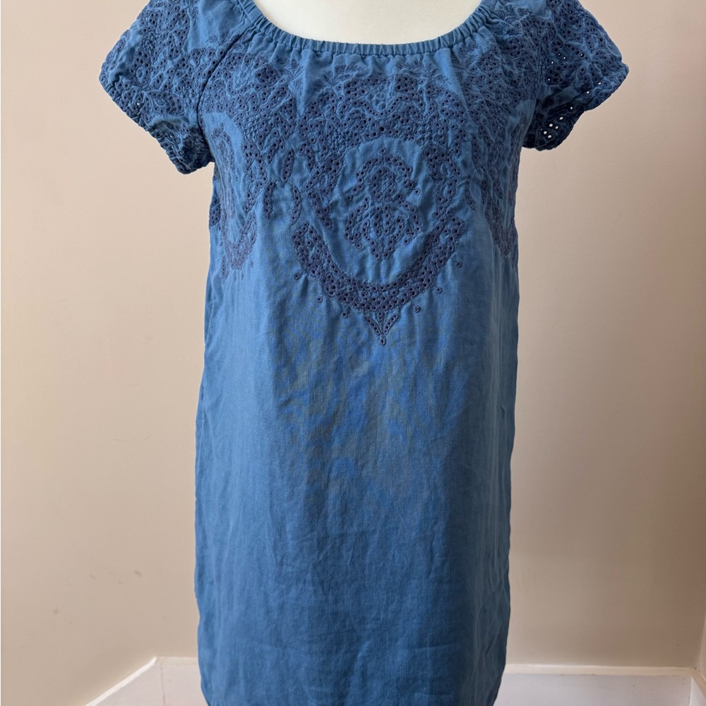 J. Jill SP Eyelet Lapis Blue Linen Dress